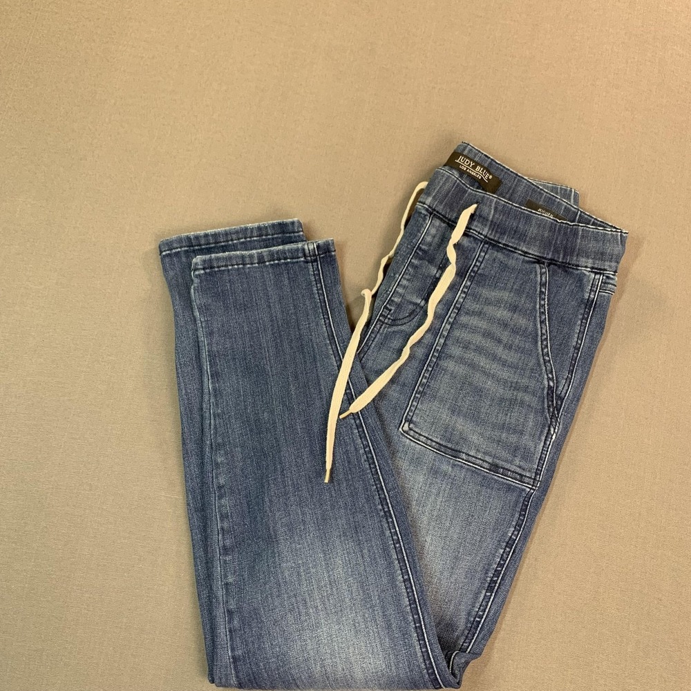 Judy Blue Jeans Womens 7/28 Blue Mid Rise Jogger Relaxed Tapered Stretch (28x30)